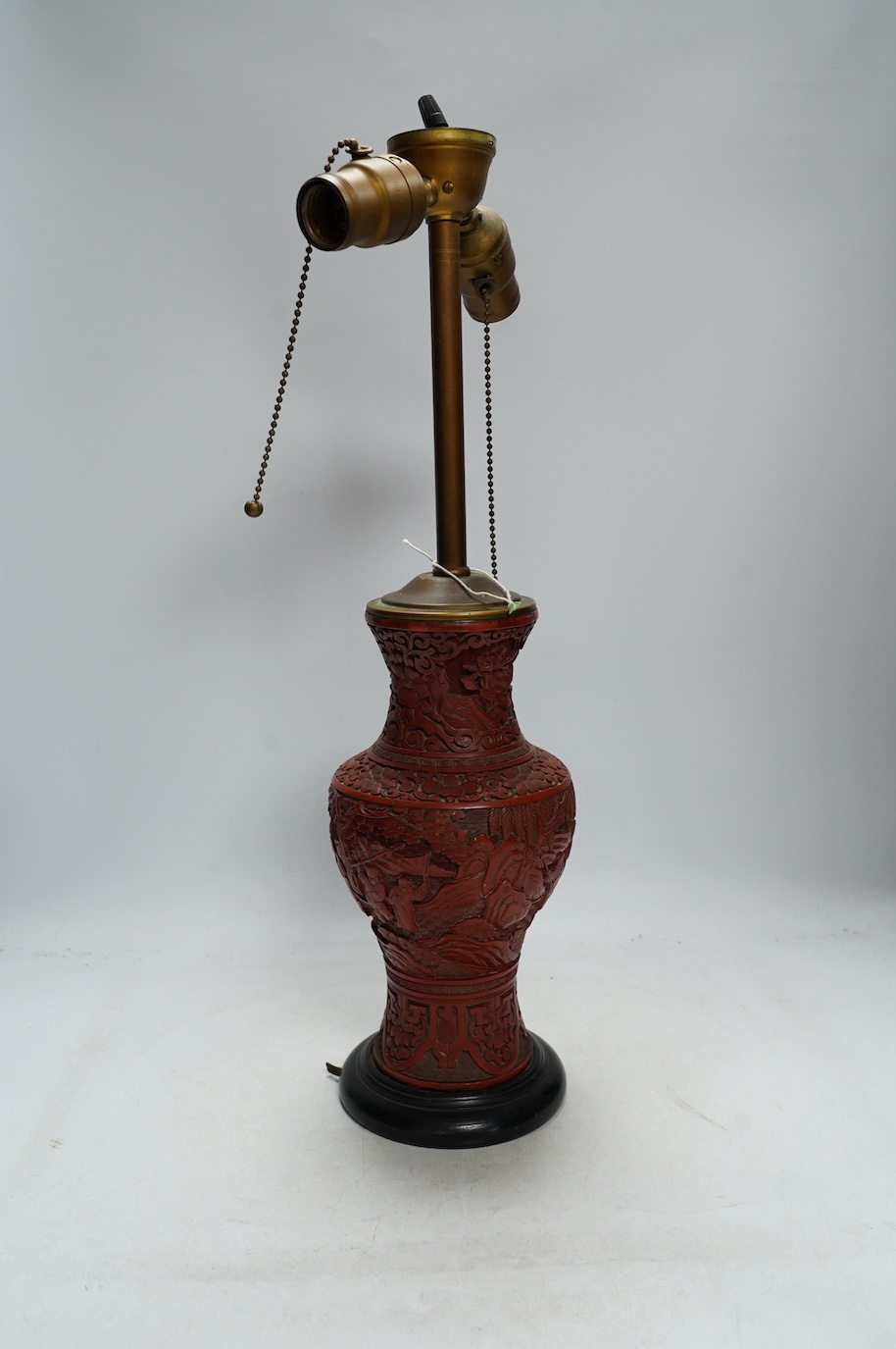 A 19th century Chinese cinnabar lacquer table lamp, 53cm high. Condition - good